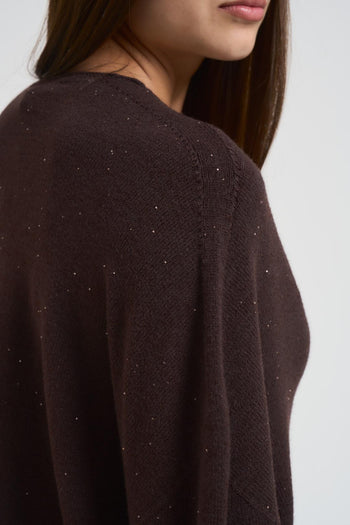 Cardigan donna scollo a V con strass marrone - 4