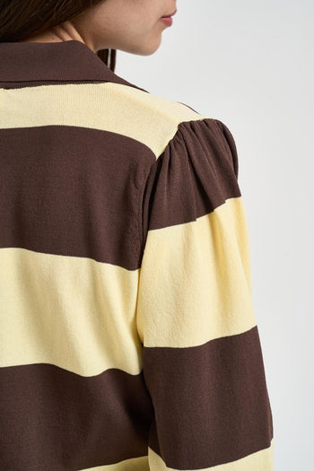 Polo donna a righe marrone e gialla - 4