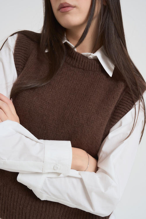 Gilet donna in maglia marrone - 2