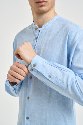 Camicia uomo in lino azzurra - 4