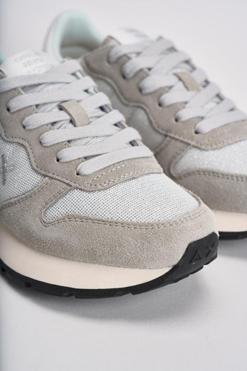 Sneakers donna in suede grigio chiaro e silver - 4
