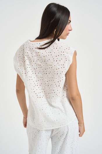 Blusa donna in sangallo bianca - 4