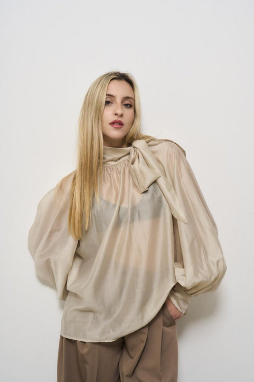 Camicia donna semitrasparente beige