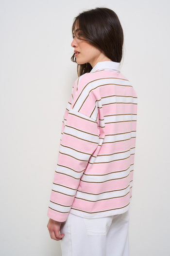 Polo donna a righe rosa - 3