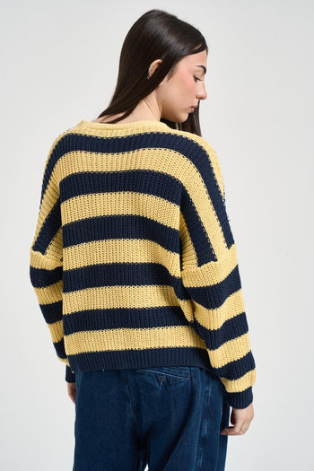 Cardigan donna a righe giallo e blu - 3