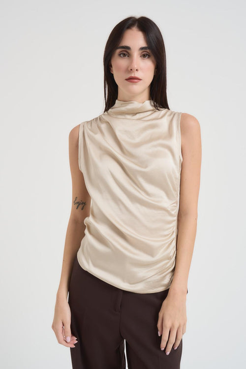 Top smanicato collo alto donna panna