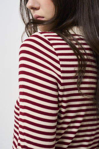 Polo donna bordeaux a righe - 3