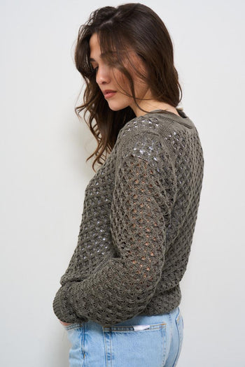 Cardigan donna traforato verde militare - 5