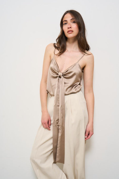 Top donna con fiocco beige