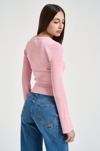 Maglia donna a costine rosa - 3