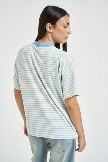 T-shirt donna a righe bianche e azzurre - 3