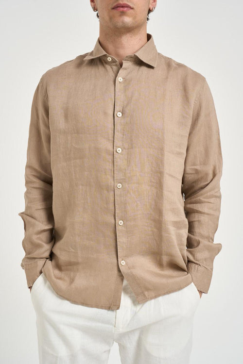 Camicia uomo in lino tortora chiaro
