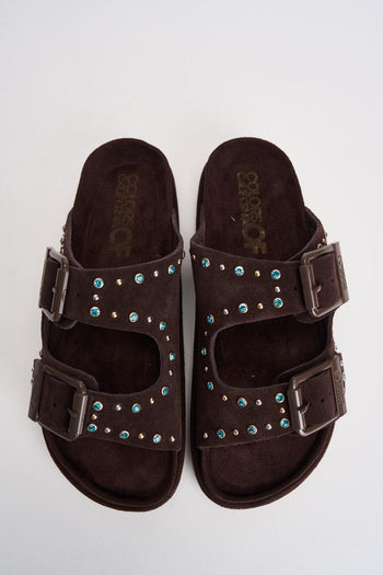 Sandalo donna in suede marrone con borchie - 5