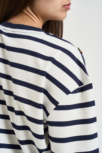 Felpa donna girocollo a righe blu - 4