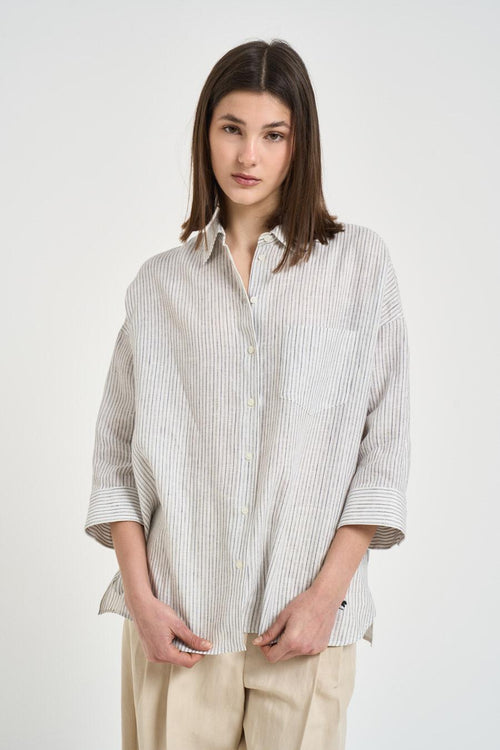 Camicia donna a righe bianche e blu