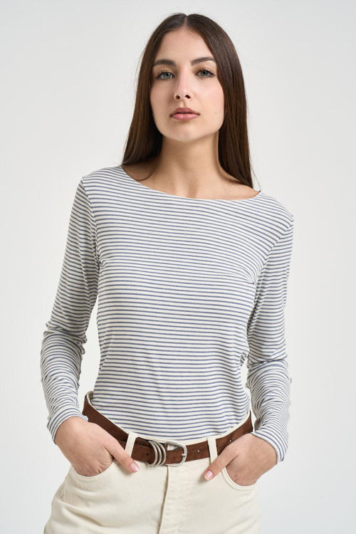 Maglia donna a righe bianca e blu - 1