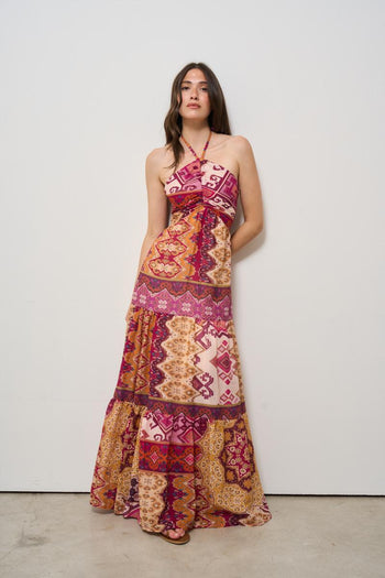 Abito donna lungo fantasia magenta - 4