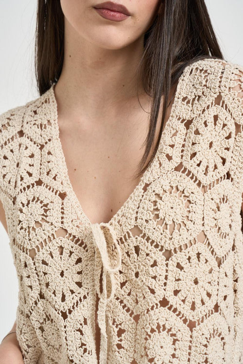 Gilet donna crochet ecru - 2