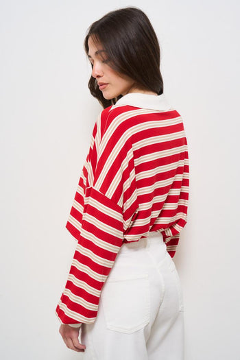 Polo donna rossa a righe - 4
