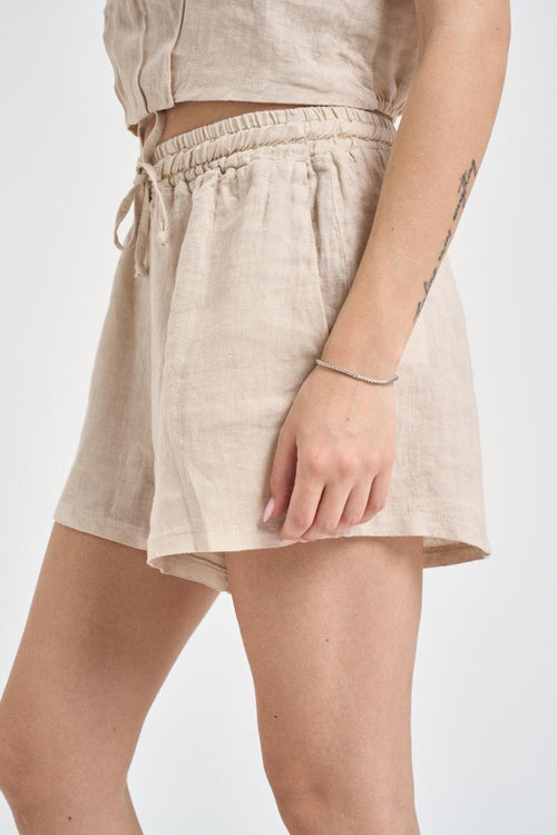 Shorts donna in lino ecru - 2