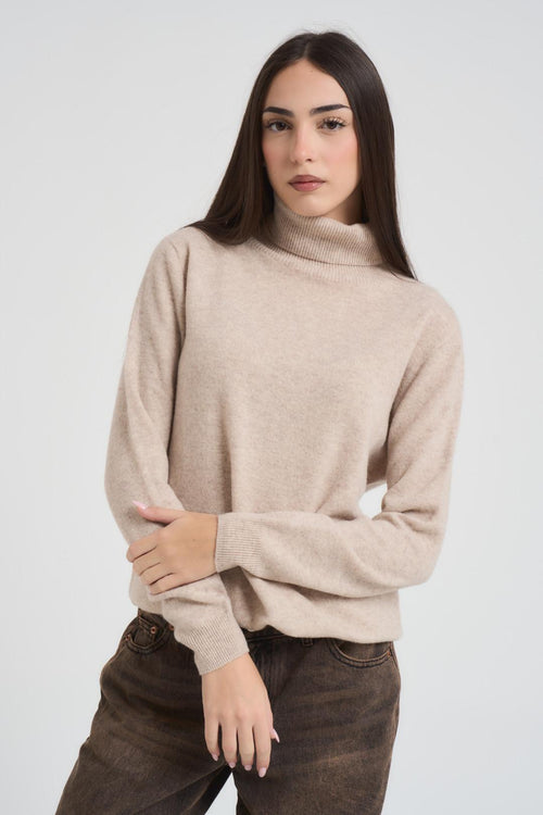 Maglia donna a collo alto beige