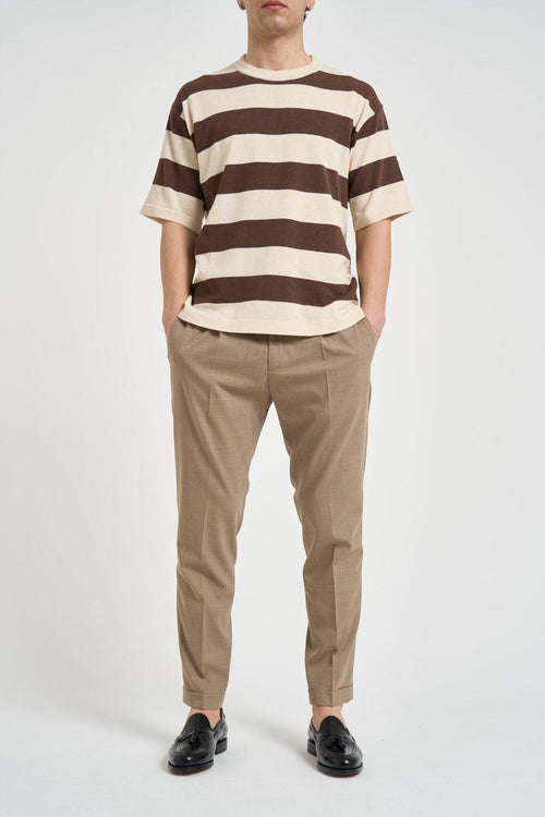 T-shirt uomo a righe panna e marrone