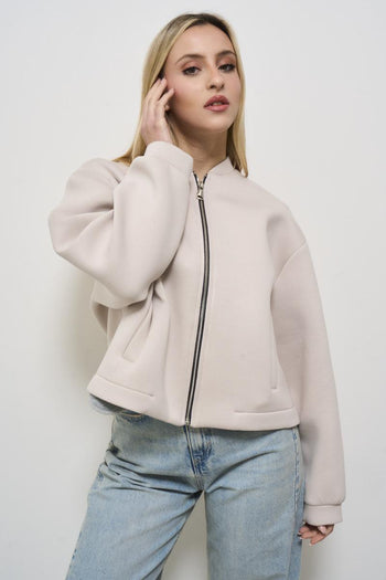 Women's cream bomber jacket - 4