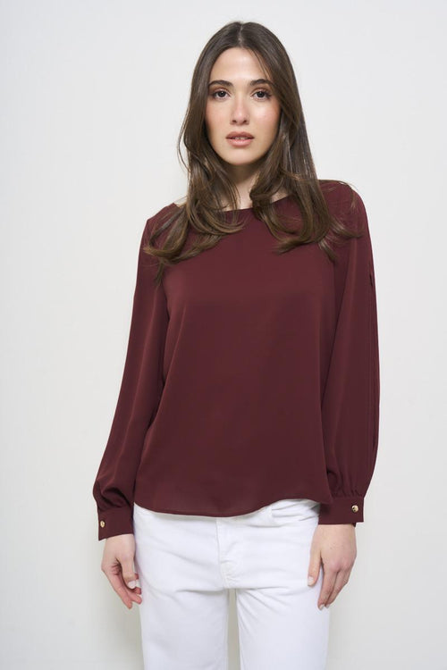 Blusa donna girocollo cut-out bordeaux