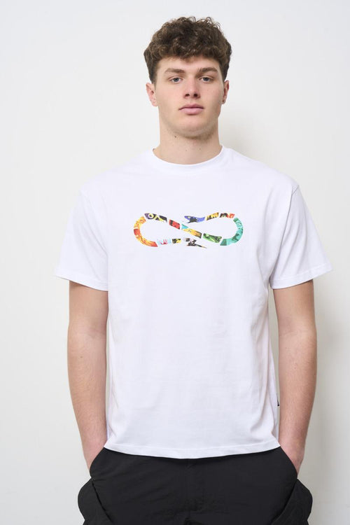 T-shirt uomo girocollo bianca con stampa colorata