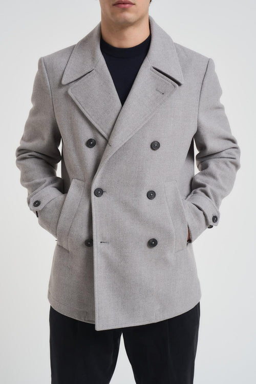 Cappotto uomo corto doppiopetto grigio chiaro