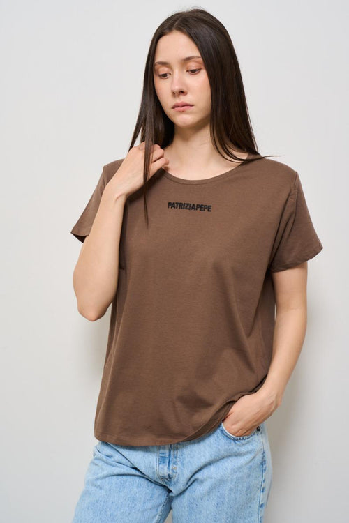 T-shirt donna girocollo marrone