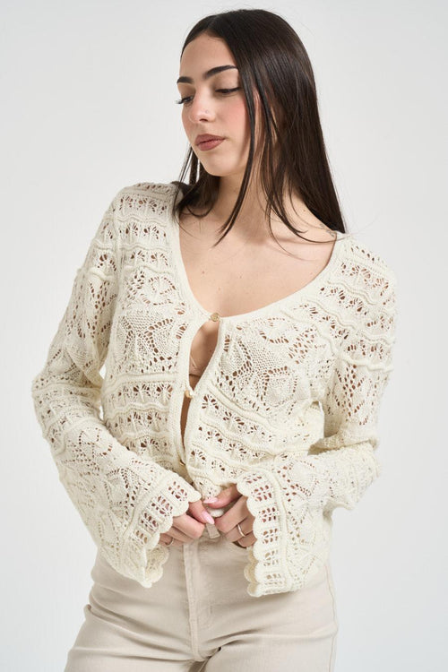 Cardigan donna traforato panna - 2