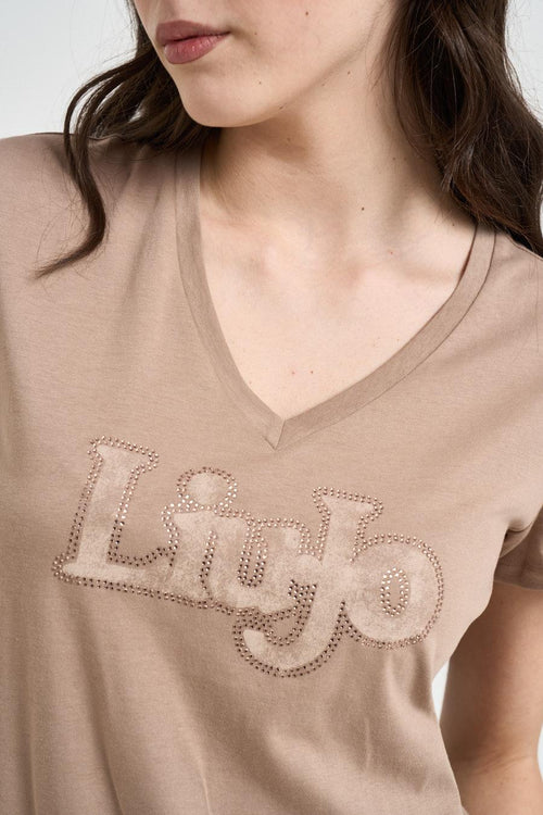 T-shirt donna con logo beige - 2