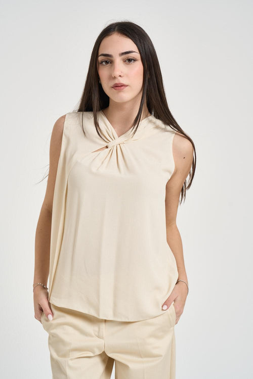 Blusa donna con nodo panna - 1