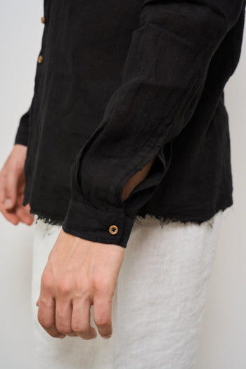 Camicia uomo in lino nera - 4