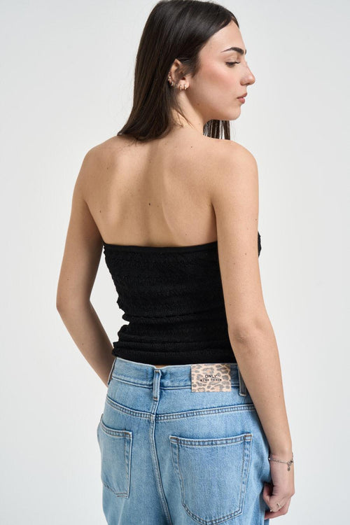 Top donna nero in maglia traforata - 2