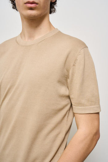 T-shirt uomo girocollo in maglia beige - 3