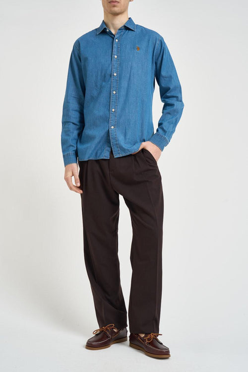 Camicia uomo in denim leggero blu