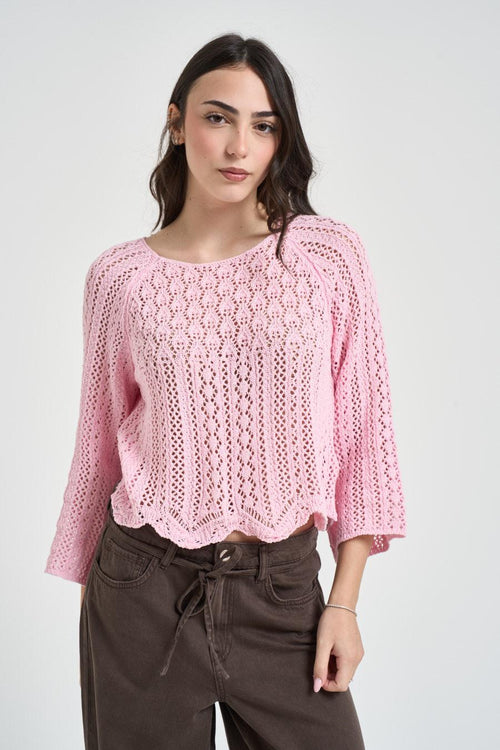 Maglia donna traforata rosa