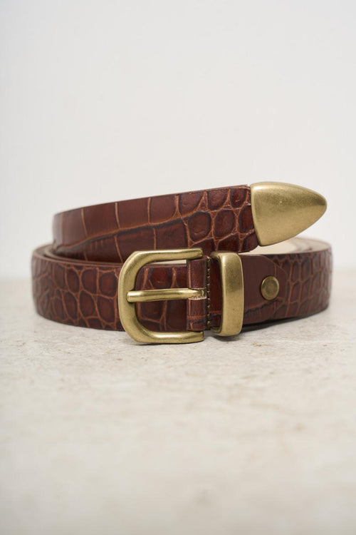Men's crocodile print leather belt - 2