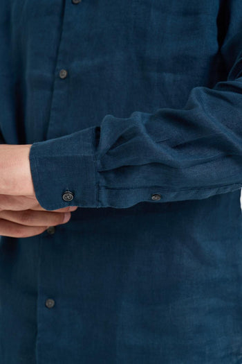 Camicia uomo in lino blu - 3
