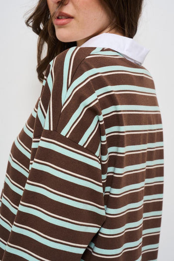 Polo donna a righe marrone - 5