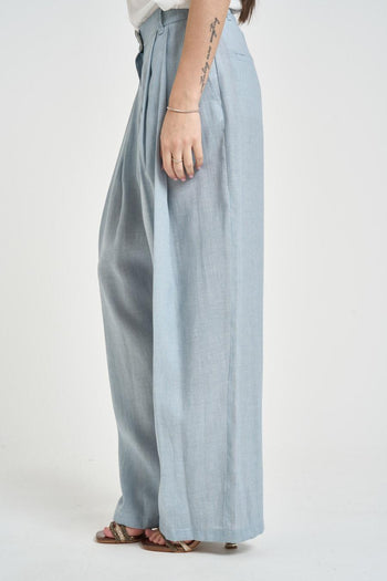 Pantalone donna wide leg celeste - 3