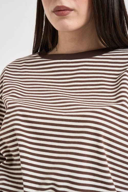 T-shirt donna a righe marrone - 2