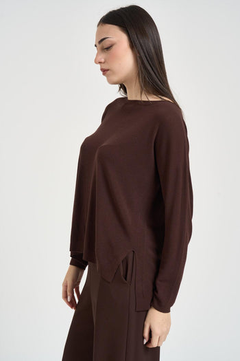 Maglia donna scollo a barca marrone cioccolato - 3