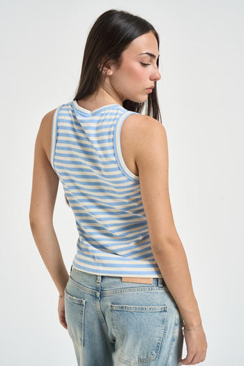 Top donna a righe bianco e celeste - 3