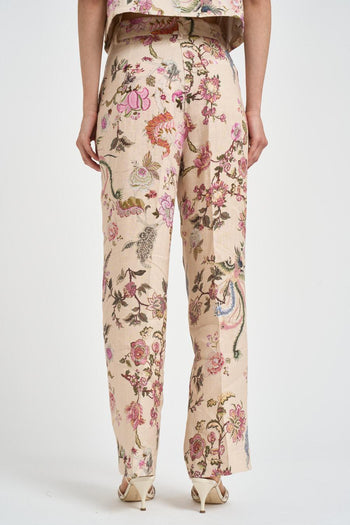 Pantalone donna a palazzo in fantasia floreale - 4