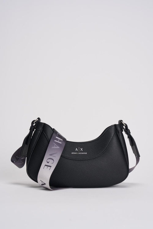 Borsa donna nera con tracolla in tessuto - 1