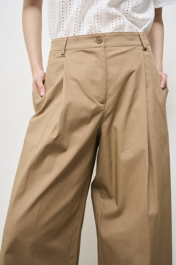 Pantalone donna beige con pinces - 5