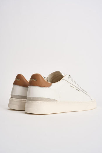 Sneakers uomo in pelle bianca e cammello - 5